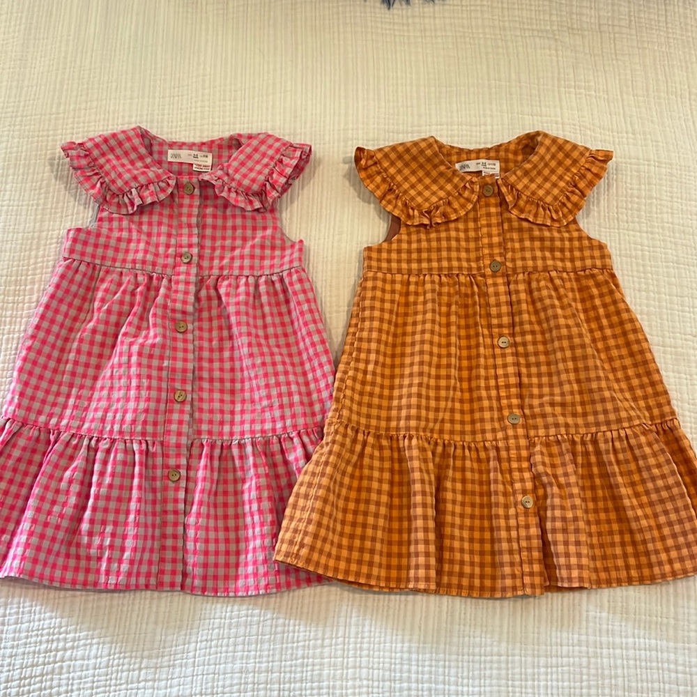 Zara Kids Pink and Orange Gingham Dresses